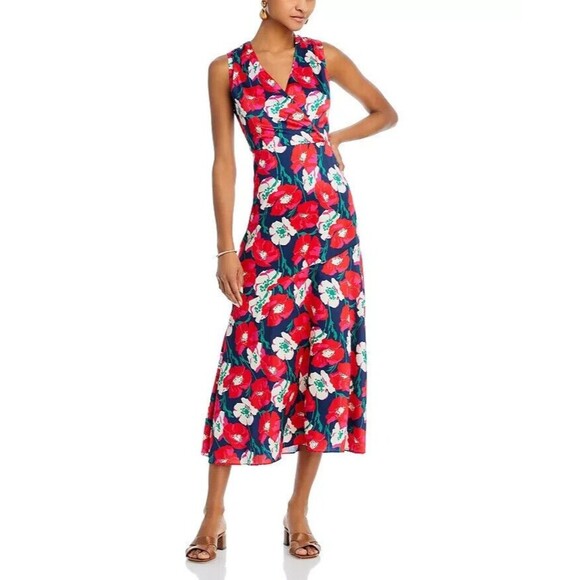 Sam Edelman Women's Sleeveless V Neck Midi Dress Floral Colorful Red Pink 14 - Picture 7 of 14